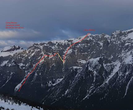 Cima Rocca, Dolomiti di Brenta, Luca Dallavalle, Roberto Dallavalle - Cima Rocca Canalone Ovest (Dolomiti di Brenta): salita e discesa con gli sci da Luca Dallavalle e Roberto Dallavalle il 04/04/2026