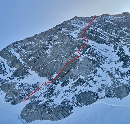 Punta Bianca, Simon Gietl Jakob Steinkasserer - Il tracciato di 'Laktosefrei' alla parete nord della Punta Bianca, Alpi dello Zillertal (Simon Gietl, Jakob Steinkasserer 09/05/2026)