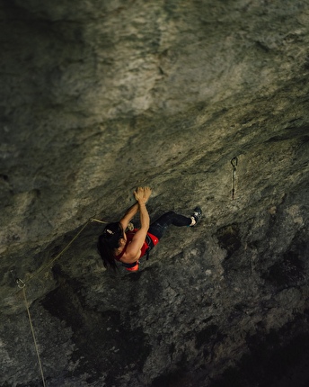 Katherine Choong Ravage - Katherine Choong making the first female ascent of historic 'Ravage' (8b+/c) at Chuensiberg in Switzerland on 2 May 2026