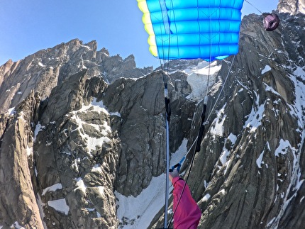 Matthias Giraud Aiguille du Plan - Matthias Giraud making the first ski BASE Jump off the North Face of Aiguille du Plan on 26/05/2026