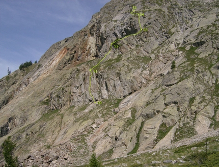 Aiguille de Chatelet - via Carpe diem - Il tracciato dell'attacco di Carpet Diem