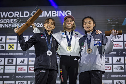 Coppa del Mondo Lead 2026 - 2. Annie Sanders 1. Janja Garnbret 3. Seo Chaehyun, Coppa del Mondo Lead 2026 Innsbruck Coppa del Mondo Lead 2026 - 2. Annie Sanders 1. Janja Garnbret 3. Seo Chaehyun, Coppa del Mondo Lead 2026 Innsbruck