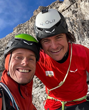 Piz Lavarella Dolomiti, Kairos, Simon Gietl, Martin Niederkofler, Davide Prandini - Davide Prandini e Simon Gietl durante l'apertura di 'Kairos' al Piz de Lavarela, Dolomiti, estate 2026 Piz Lavarella Dolomiti, Kairos, Simon Gietl, Martin Niederkofler, Davide Prandini - Davide Prandini e Simon Gietl durante l'apertura di 'Kairos' al Piz de Lavarela, Dolomiti, estate 2026