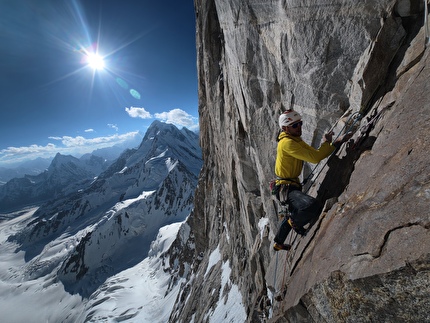 Tahu Rutum, Karakoram, Siebe Vanhee, Sean Villanueva, Symon Welfringer - Symon Welfringer making the first ascent of the West Face of Tahu Rutum (6,651m), also referred to as Taa Hurutum, in the Karakoram of Pakistan, June 2026