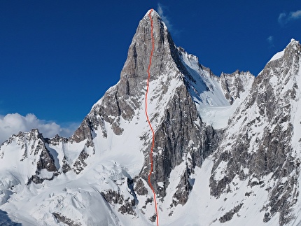 Tahu Rutum, Karakoram, Siebe Vanhee, Sean Villanueva, Symon Welfringer - The west face of Tahu Rutum (6,651m) in the Karakorum, Pakistan, with the line of 'The Leopard of Higher Ground', which was climbed over 15 days in June 2026 by Sean Villanueva O'Driscoll, Symon Welfringer, and Siebe Vanhee. The mountain is also referred to as Taa Hurutum.