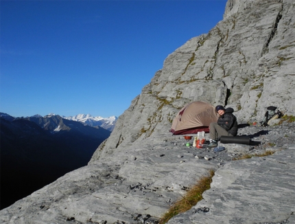 Wenden - Silvan Schüpbach & Vera Reist during the first free ascent of La Röschtigraben (700m, 8a+, 7b obligatory) in Wendenstöcke, Switzerland