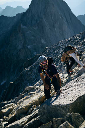 Val Masino Paolo Marazzi Luca Schiera - Paolo Marazzi and Luca Schiera linking the three classic ridges of Alta Val Masino (Pizzo Torrone Orientale, Punta Allievi, Pizzo Cengalo) on 9 July 2026.