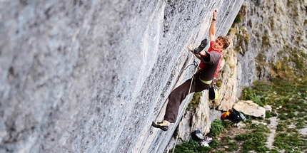 Pirmin Bertle - Pirmin Bertle on his route Le lézard communiste (8c/8c+) at the crag Jansegg, Gastlosen, Switzerland.