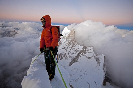 2013 National Geographic Adventurer of the Year - Exhausted, Renan Ozturk contemplates the long descent of the Shark's Fin of Meru in the Indian Garhwal Himalaya after making the summit. The reaching the top is only half of the climb.