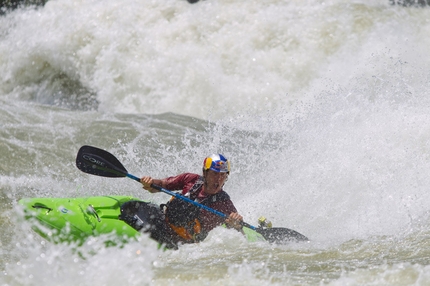 2013 National Geographic Adventurer of the Year - The team's successful first descent of the Congo River's 50-mile Inga Rapids stretch took four days, but the team spent three weeks preparing on Uganda’s White Nile. Here Fisher kayaks on the Class V rapids on the White Nile.