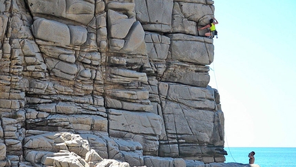 Capo Pecora, Sardinia - French climber Melanie Ludot at Capo Pecora (instant taken from the film Blu Trad)