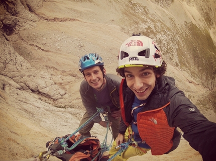 Jacopo Larcher - Jacopo Larcher e Georg sulla Via Italia '61, Piz Ciavazes, Sella, Dolomiti