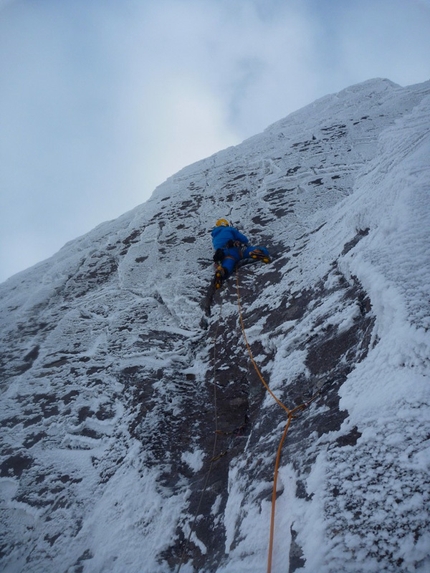 Ben Nevis, Scotland - Greg Boswell making the first ascent of Tomahawk Crack (VIII,9), Ben Nevis, Scotland