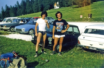 Gigi Dal Pozzo - Gigi Dal Pozzo (right) with Sandro Neri at Passo Duran in the Dolomites (1983).