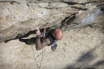 Markus Bock - Markus Bock durign the first ascent of The 4 Horsemen 8c+, Frankenjura, Germany