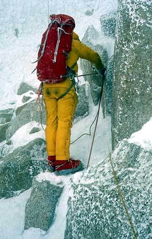 Cerro Torre 1974, Ragni di Lecco - Casimiro Ferrari on the first pitches that lead to the crux.