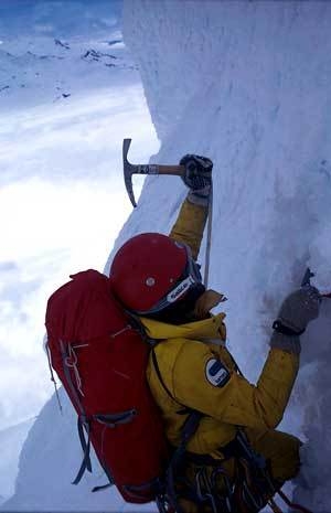 Cerro Torre 1974, Ragni di Lecco - Approaching the wall beneath the shoulder.