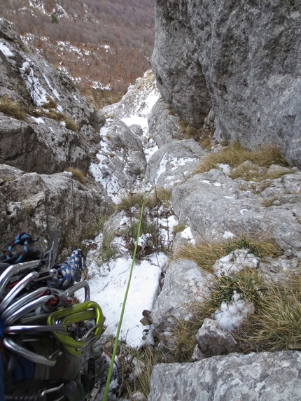 Pizzo d'Eghen - Prima salita invernale e insieme prima solitaria invernale della via Siddharta al Pizzo d'Eghen (Grigne).