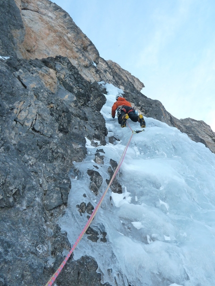 Via Valeria - Giorgio Bertagnolli and Cristian Defant making the first repeat of Via Valeria on Crozzon di Brenta in the Dolomites on 12/01/2013