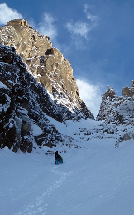 Flammes de Pierre Mont Blanc - 18/01/2013: Davide Capozzi, Julien Herry and Manu Gross in the Couloir a Jess, Flammes de Pierre (Mont Blanc).