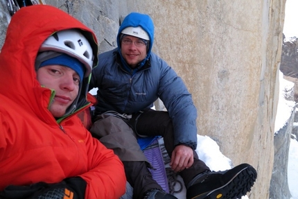 Torres del Paine - Luka Krajnc and Andrej Grmovšek, bivy on Riders on the Storm, Central Tower, Torres del Paine, Patagonia