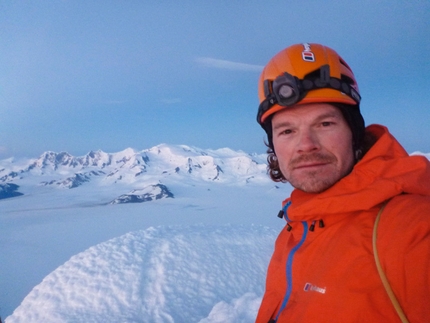 Cerro Torre - Markus Pucher during his free solo of the Ragni Route on Cerro Torre in Patagonia on 14/01/2013