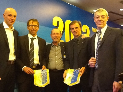 Arco - From left to right: Stefano Tamburini  AMSA,  Wolfgang Wabel pres. European Committee, Ariano Amici pres. FASI, Marco Scolaris pres. IFSC, Roberto Bresciani Arco Town Council