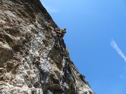 Figli del Vento di Peter Moser e Alessandro Beber - Figli del Vento (180m, 7b+), Santa Massenza: Simone Banal sul terzo tiro