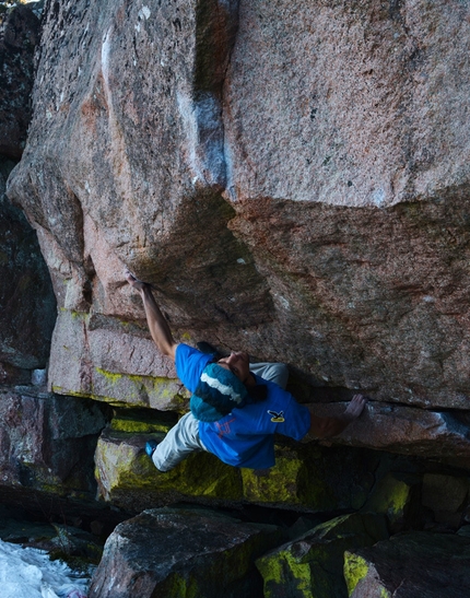 Västervik, Sweden - Niccolò Ceria during the first ascent of Primitive sds 8A+