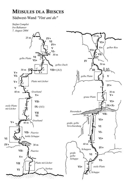 Meisules de la Bièsces - Topo Vint ani do (8a+ 350m)