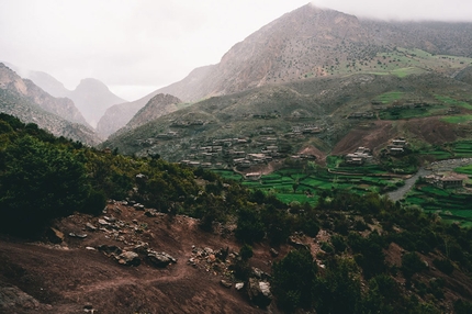 Ines Papert, Lisi Steurer, Patrik Aufdenblatten, Tadrarate, Taghia, Morocco - April 2013: the view onto Taghia