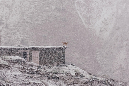 Ines Papert, Lisi Steurer, Patrik Aufdenblatten, Tadrarate, Taghia, Morocco - April 2013: winter at Taghia