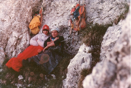 A Federico - Presolana di Castione - 1981: bivacco durante l'apertuta della-via A Federico - Presolana di Castione