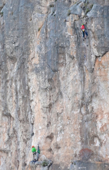 Monte Santu, Baunei, Sardinia - During the first ascent of Vertigine Blu