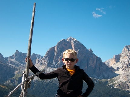 Gallo George - Muraglia di Giau - Paolo Sterni in cima a Gallo George, Muraglia del Giau, Lastoni di Formin, Dolomiti