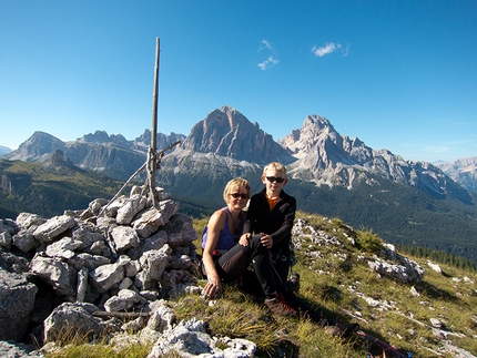 Gallo George - Muraglia di Giau - Paolo Sterni with Serena Bonin (his mother) at the top of Gallo George, Muraglia del Giau, Lastoni di Formin, Dolomites