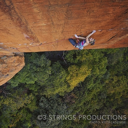 Sasha DiGiulian frees an 8c/+ at Waterfall Boven in South Africa