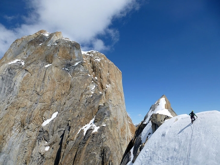 Gargoyle & Tooth Traverse, Alaska - Tooth Traverse: On top of the Sugar Tooth with a long way up to the Eye Tooth in the background