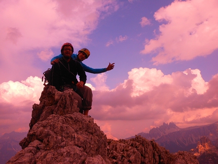 Lisetta, Col dei Bos, Fanis, Dolomites - Via Lisetta, Col dei Bos, Dolomites: Giacomo Duzzi and Andrea Simonini on the summit