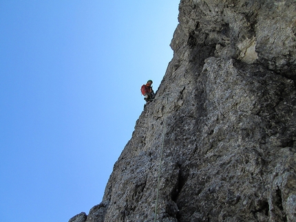 Via Cappellari - Timillero parete Nord Sass d'Ortiga (Pale di San Martino) - Ivo Ferrari sulla Cappellari - Timillero