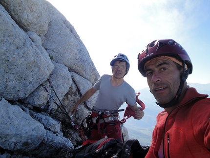 Lotta di classe - Corno Piccolo, Gran Sasso - Roberto Iannilli and Luca D'Andrea at the top of Lotta di classe, East Face Corno Piccolo, Gran Sasso