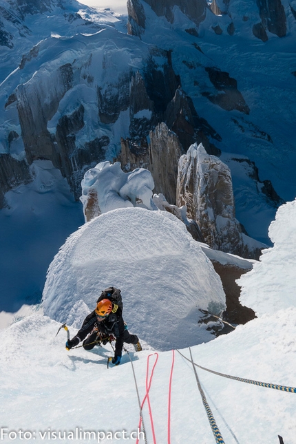 Cerro Torre - 07/2013: Stephan Siegrist, Dani Arnold, Thomas Huber and Matias Villavicencio during the winter ascent of Cerro Torre