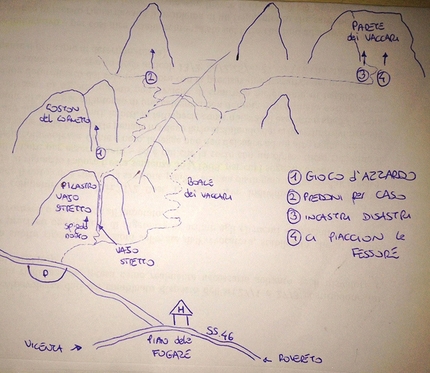 Sengio Alto, Piccole Dolomiti - Gli accessi alle vie Gioco D’azzardo, Predoni per Caso, Incastri Disastri e Ci piaccion le Fessure