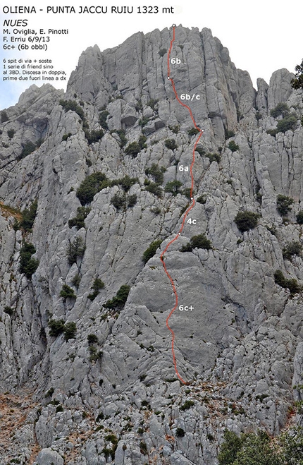 Arrampicata in Sardegna: news 5 - Via Nues, Punta Jaccu Ruiu, Oliena (190m, 6c+, Maurizio Oviglia, Eugenio Pinotti, Fabio Erriu 06/09/2013).