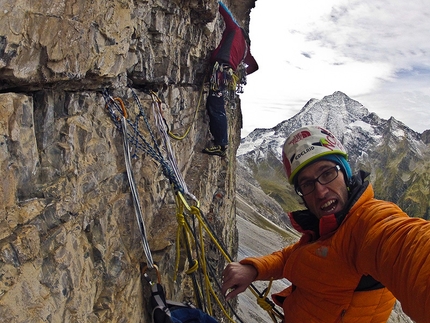 Mayr / Auer, Kastenwand - Hansjörg Auer e Much Mayr durante la prima salita della via Mayr/Auer sulla Kastenwand, Pinnistal, Austria.