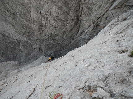 Monte Agner, Pale di San Martino - Variante del Li-Cuore, Monte Agner parete Nord-Est (VII+, A3, VII- obbligatorio, Tito Arosio, Luca Vallata 2013)