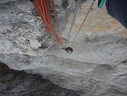 Monte Agner, Pale di San Martino - Variante del Li-Cuore, Monte Agner parete Nord-Est (VII+, A3, VII- obbligatorio, Tito Arosio, Luca Vallata 2013)