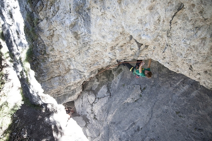 Ciastlins, Dolomites - Mark Oberlechner climbing Poseidon 8c, Ciastlins, Dolomites.