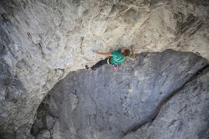 Ciastlins, Dolomites - Mark Oberlechner climbing Poseidon 8c, Ciastlins, Dolomites.