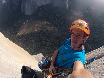 El Capitan, Yosemite - Jorg Verhoeven during his rope solo ascent of Freerider ip El Capitan, Yosemite, USA.